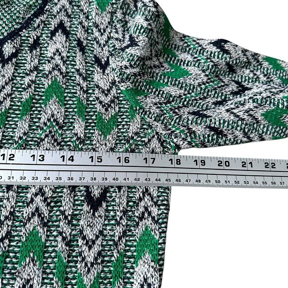 Pendleton Jacquard Cardigan Sweater Womens Small Chevron Green 3/4 Sleeve Cotton - Picture 8 of 11
